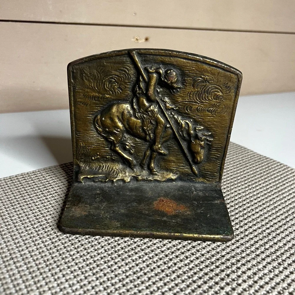 Antique Cast Bronze End of the Trail Native American Horse Bookend Western